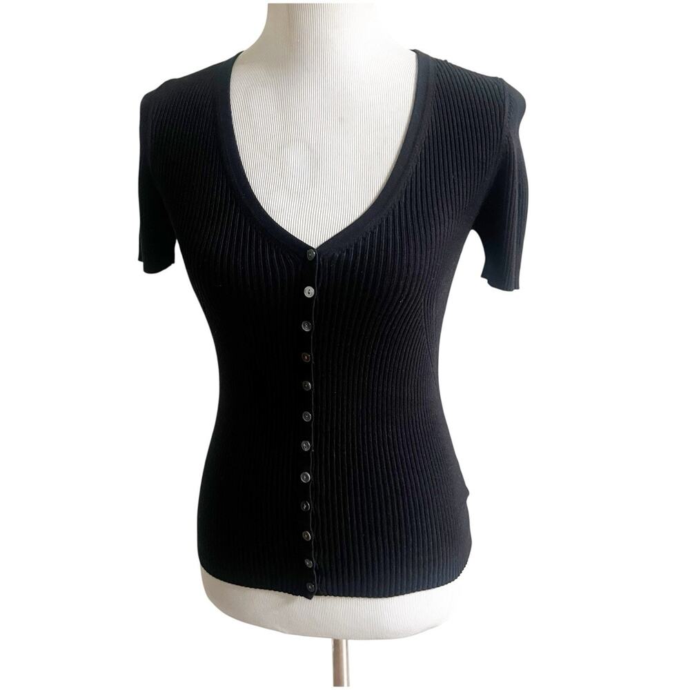 Moth By Anthropologie Short Sleeve Ribbed Sweater Black Size XS Goth Minimalist